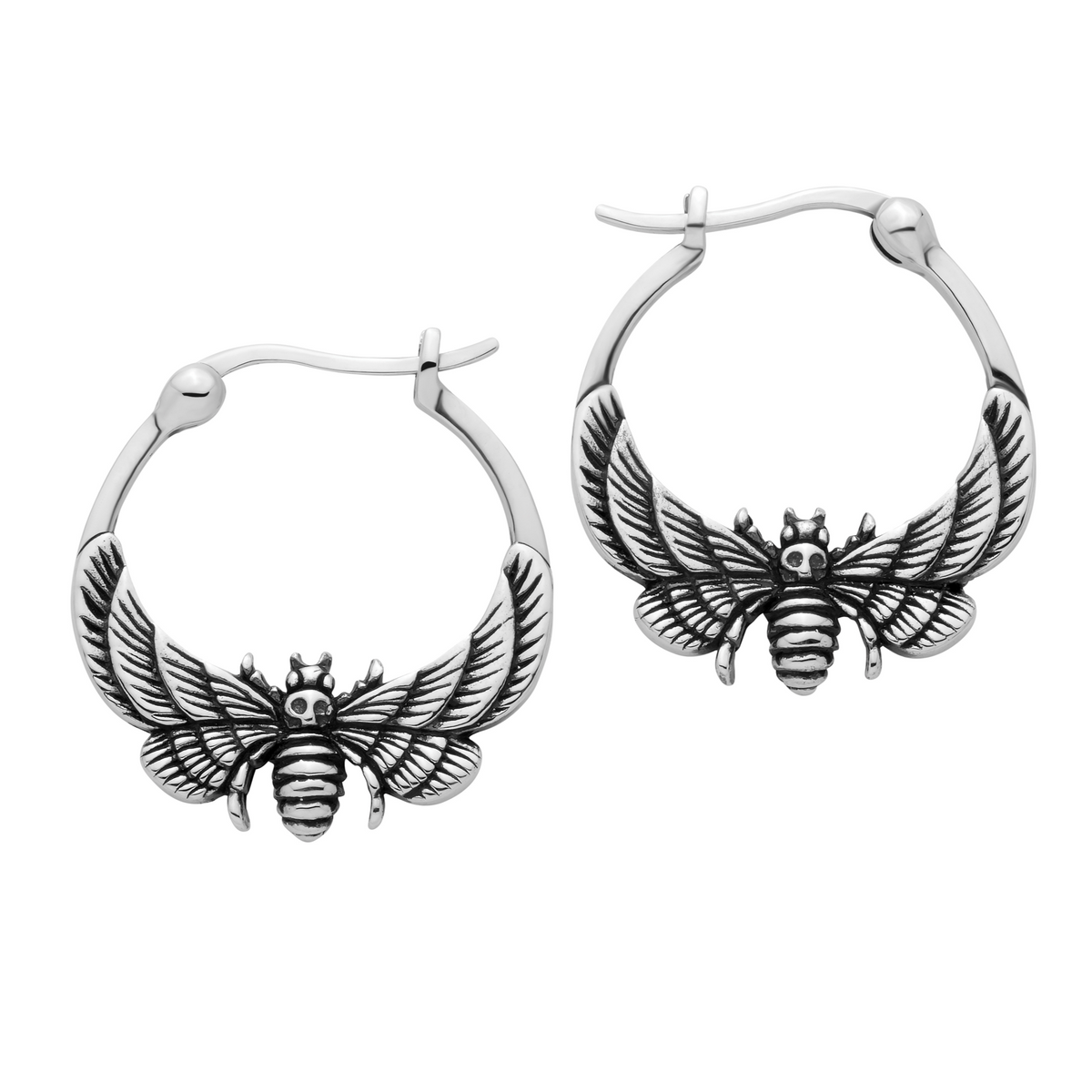 Sterling silver moth deaths head gothic Halloween spooky earrings jewellery 