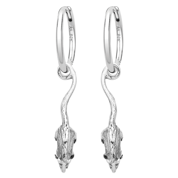 sterling silver rat halloween at hoop earrings gothic alternative jewellery