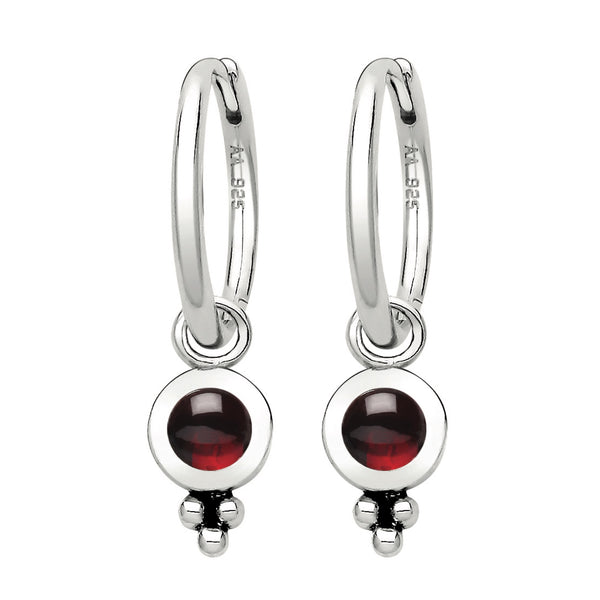 SATELLITE - Garnet & Sterling Silver Hoops