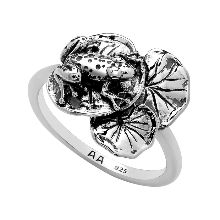 Sterling silver frog toad lily pad pond garden ring jewellery