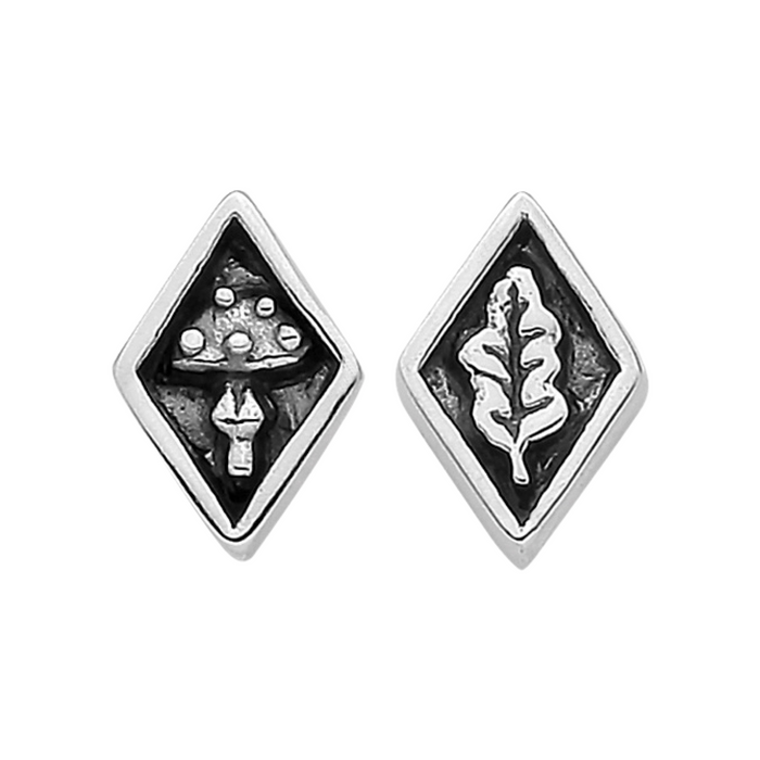 Sterling silver toadstool oak leaf autumn stud earrings jewellery