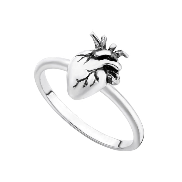 silver anatomical heart ring unusual gothic alternative jewellery