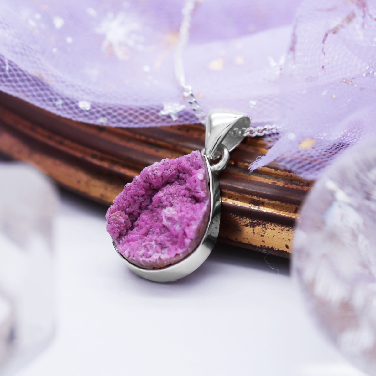 AURA - Sterling Silver & Cobalt Druzy Necklace