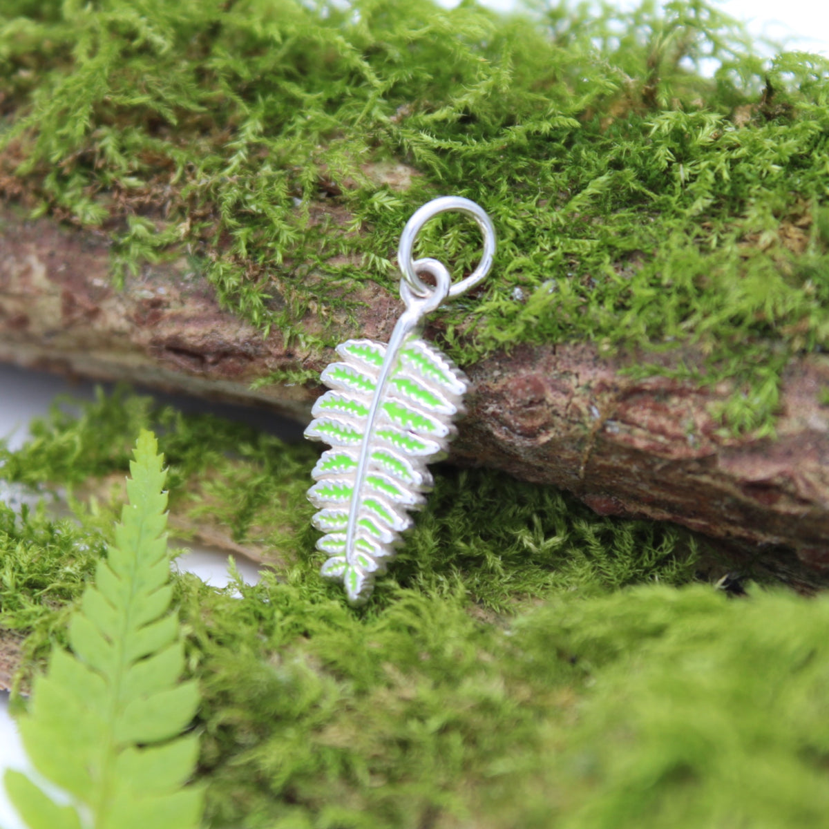 LARGE FERN - Sterling Silver & Enamel Pendant SAMPLE