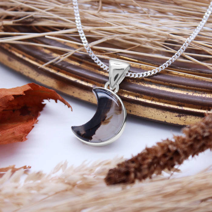 HARVEST MOON - Sterling Silver & Montana Agate Necklace