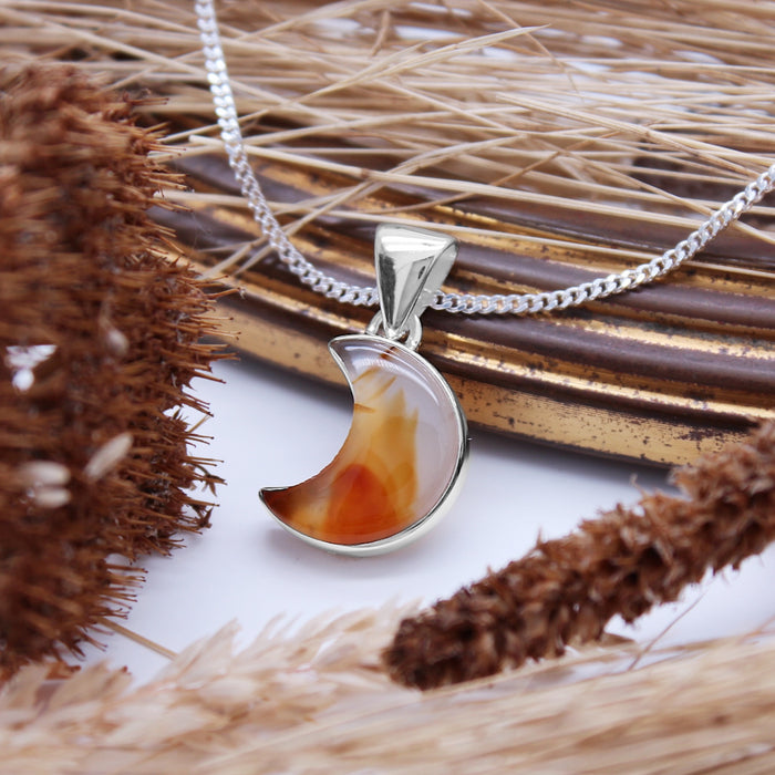 HARVEST MOON - Sterling Silver & Montana Agate Necklace
