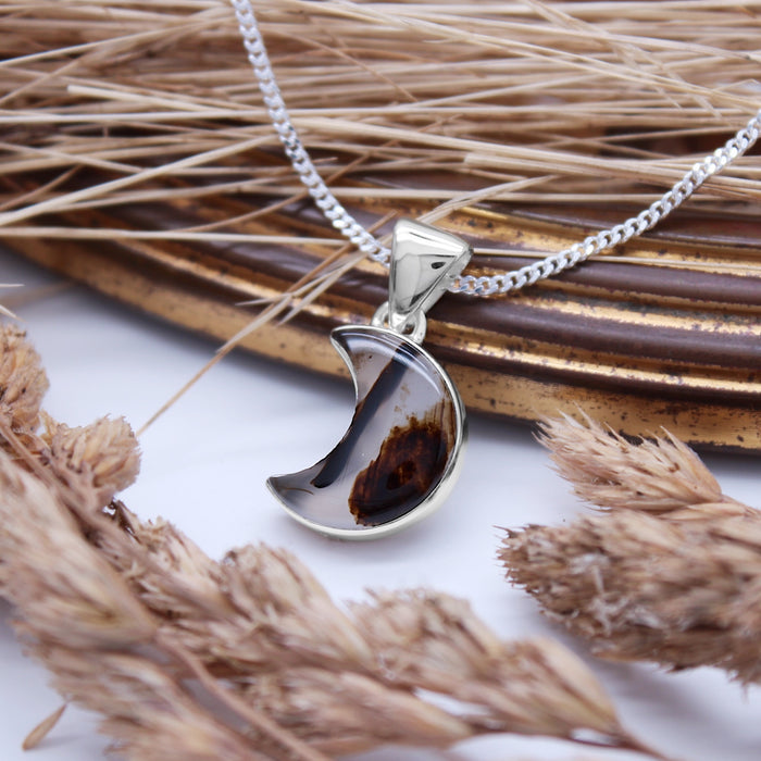 HARVEST MOON - Sterling Silver & Montana Agate Necklace
