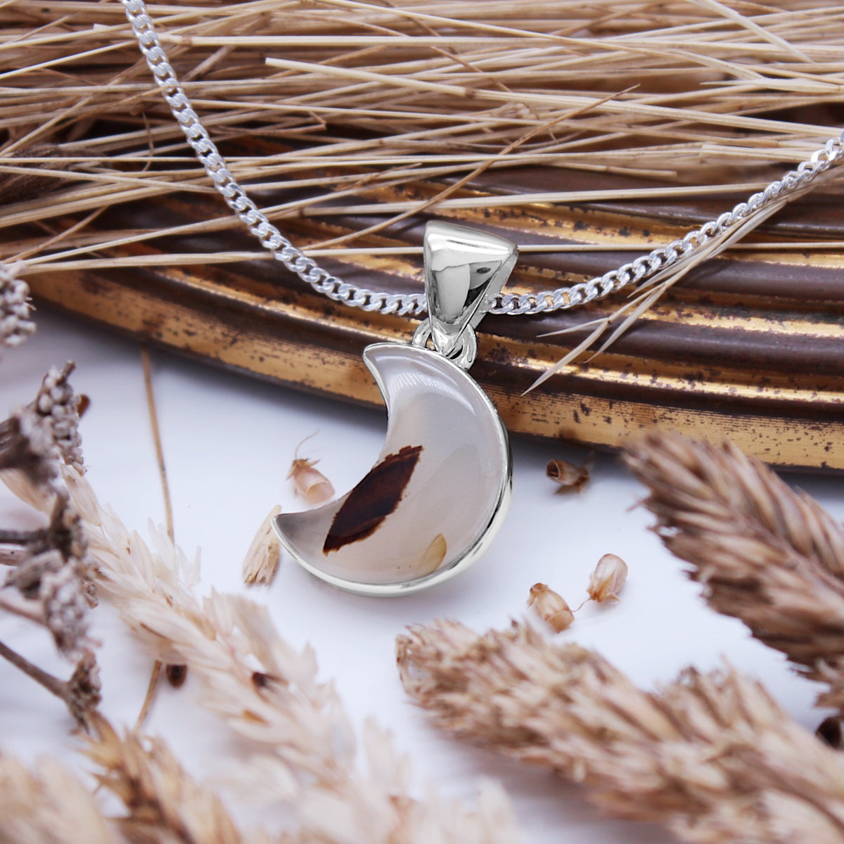 HARVEST MOON - Sterling Silver & Montana Agate Necklace