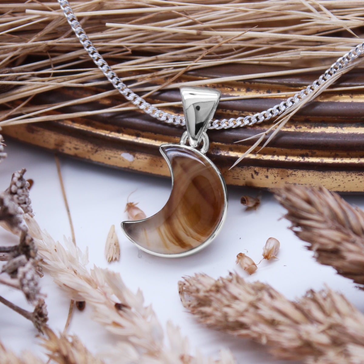 HARVEST MOON - Sterling Silver & Montana Agate Necklace