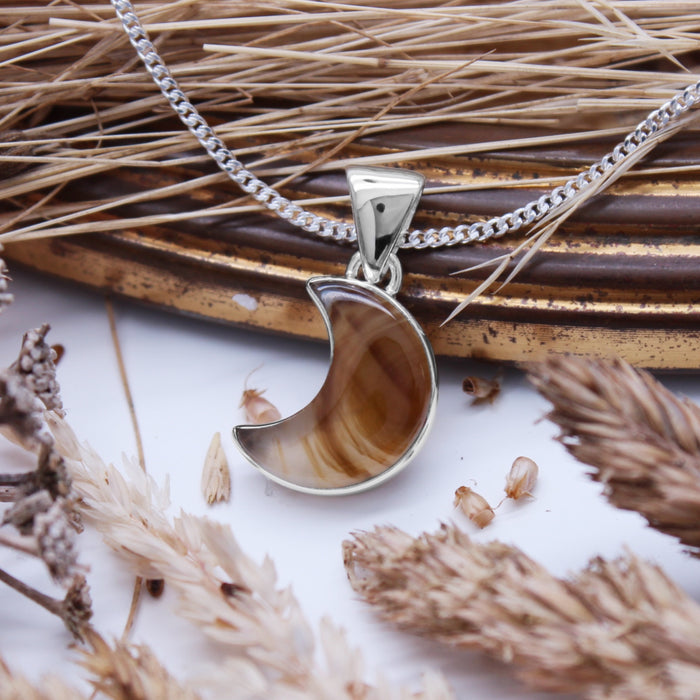HARVEST MOON - Sterling Silver & Montana Agate Necklace