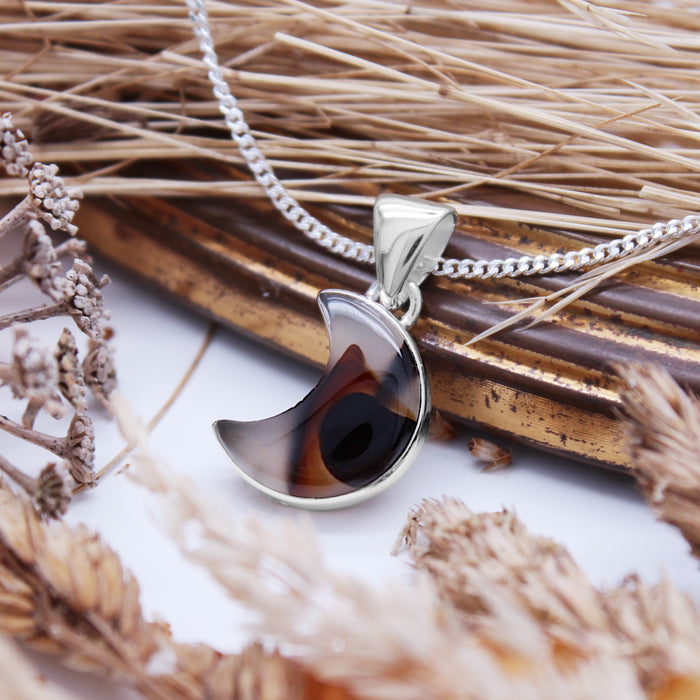 HARVEST MOON - Sterling Silver & Montana Agate Necklace