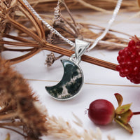 WOODLAND ECLIPSE - Sterling Silver & Moss Agate Necklace