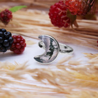 WOODLAND ECLIPSE - Sterling Silver & Moss Agate Ring - US 8