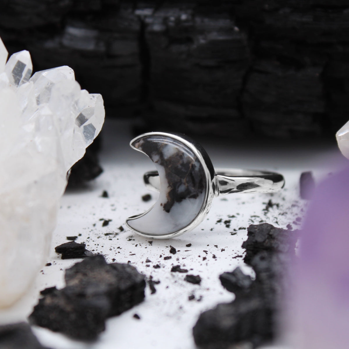 GHOST MOON - Sterling Silver & Zebra Jasper Ring - US 10