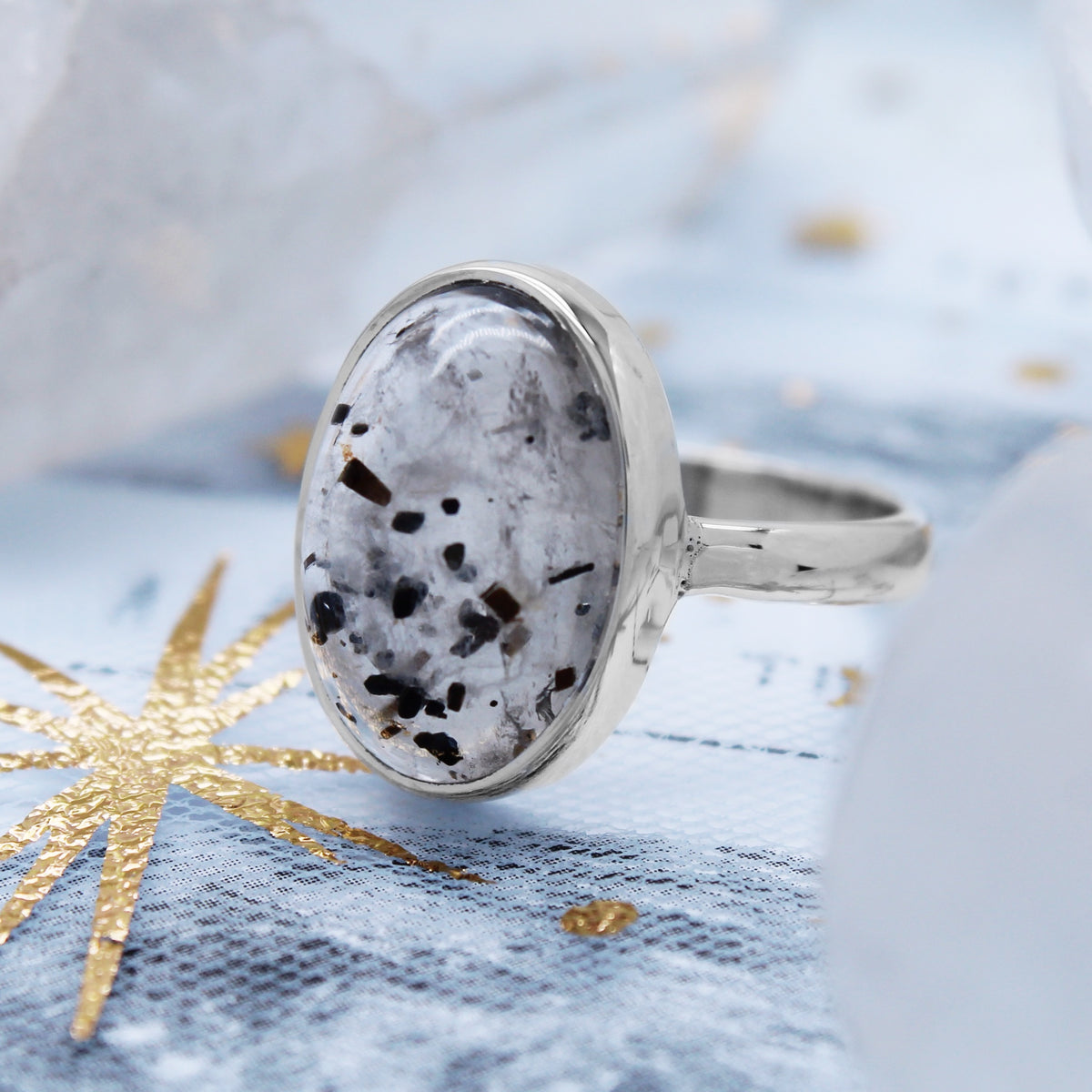 MILKY WAY  - Sterling Silver & Sagenitic Quartz Ring SIZE SMALL