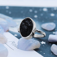 METEORITE  - Sterling Silver & Tektite Ring SIZE LARGE