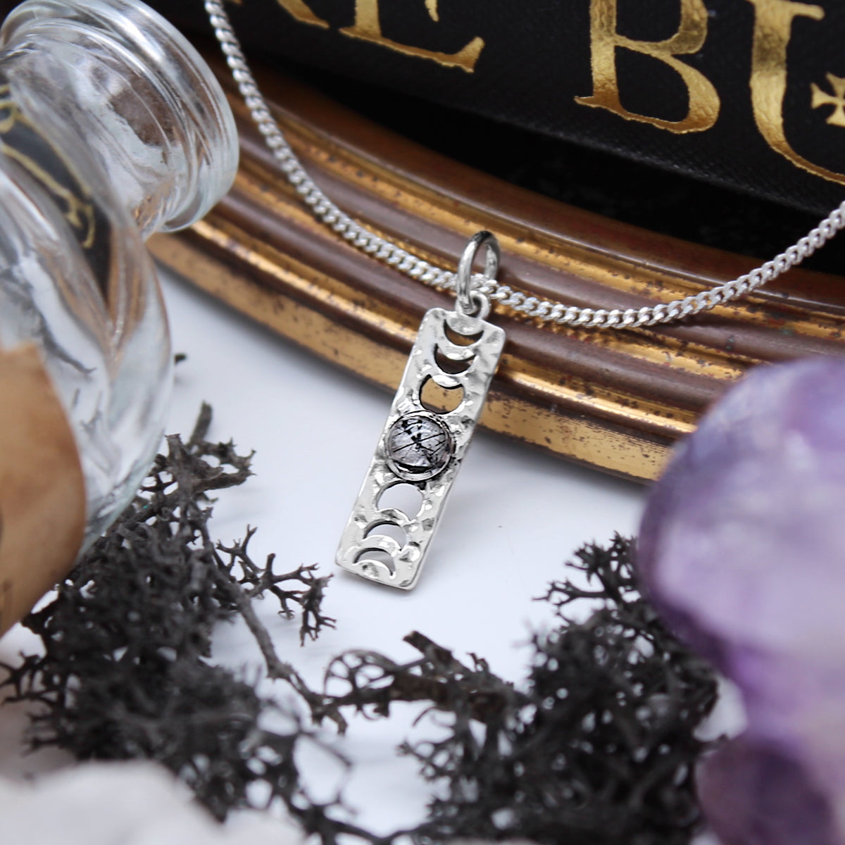 LUNA - Sterling Silver & Black Rutilated Quartz Necklace