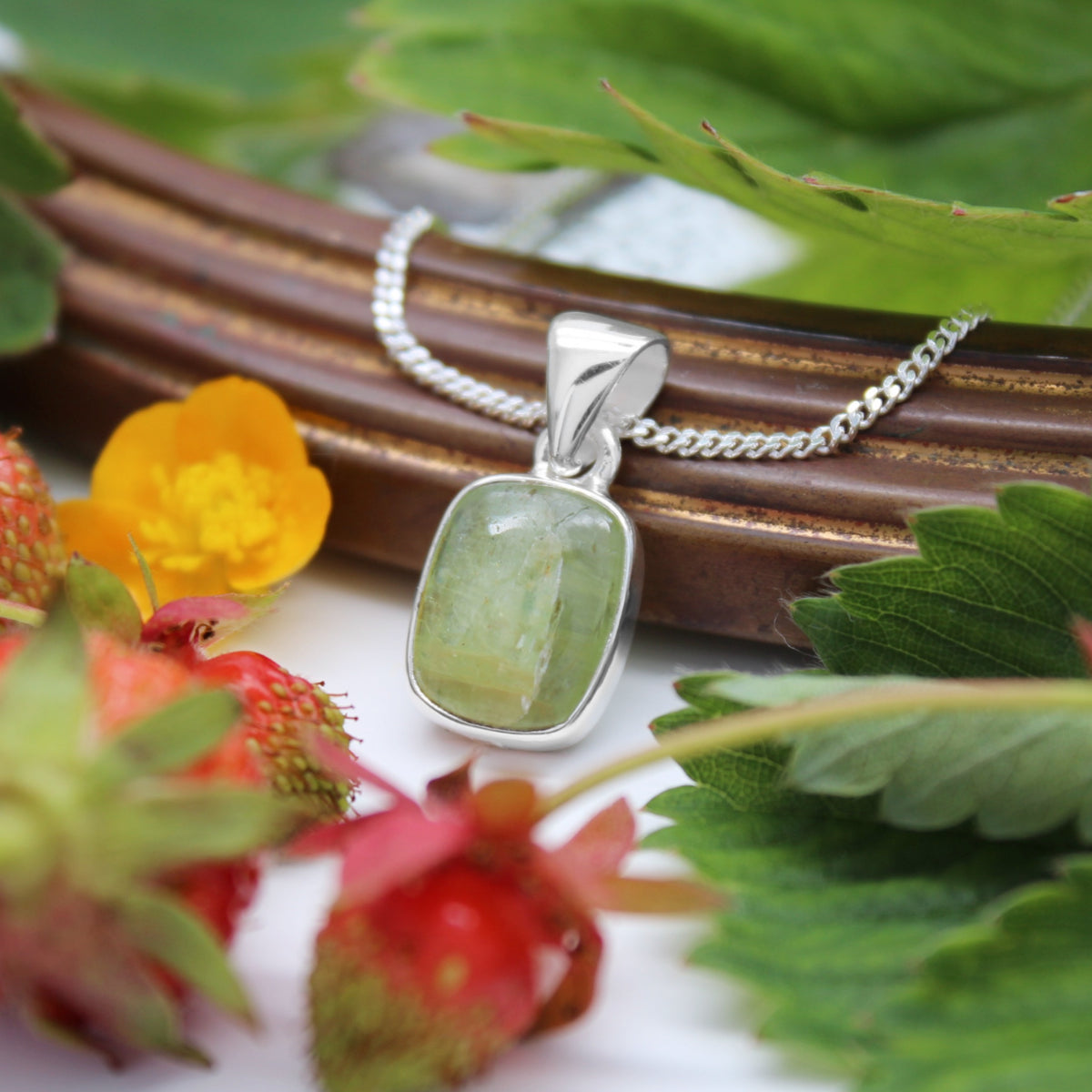 FOREST FERN - Sterling Silver & Green Kyanite Necklace