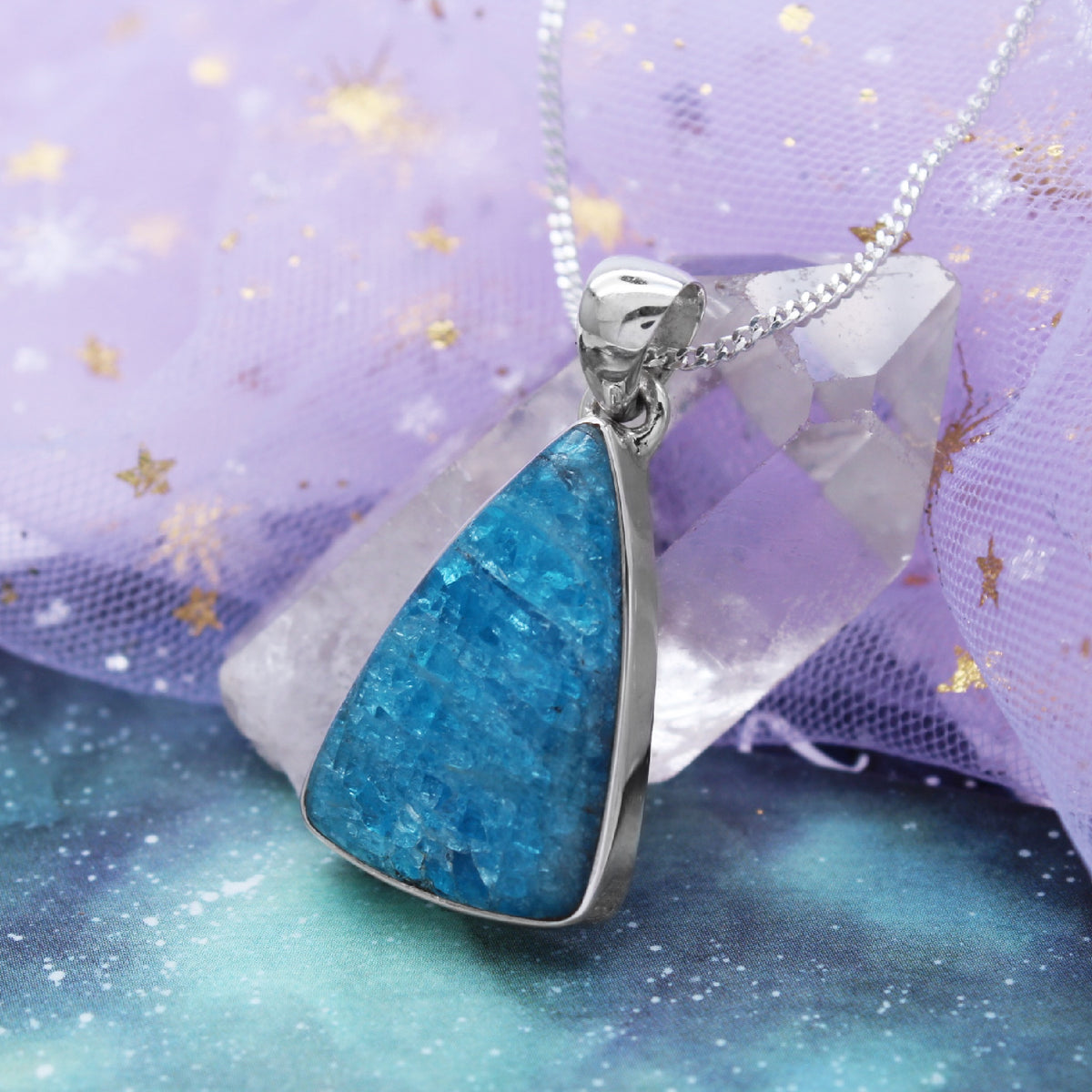 SERENE - Sterling Silver & Neon Blue Apatite Necklace