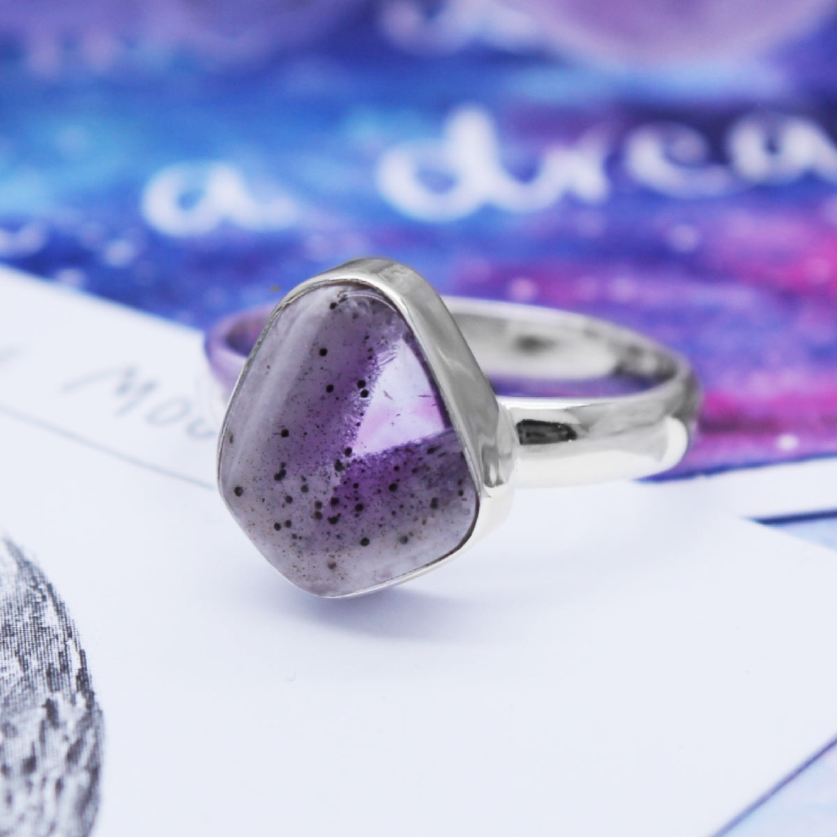 STARGAZER - Sterling Silver & Super Amethyst Ring - US 10
