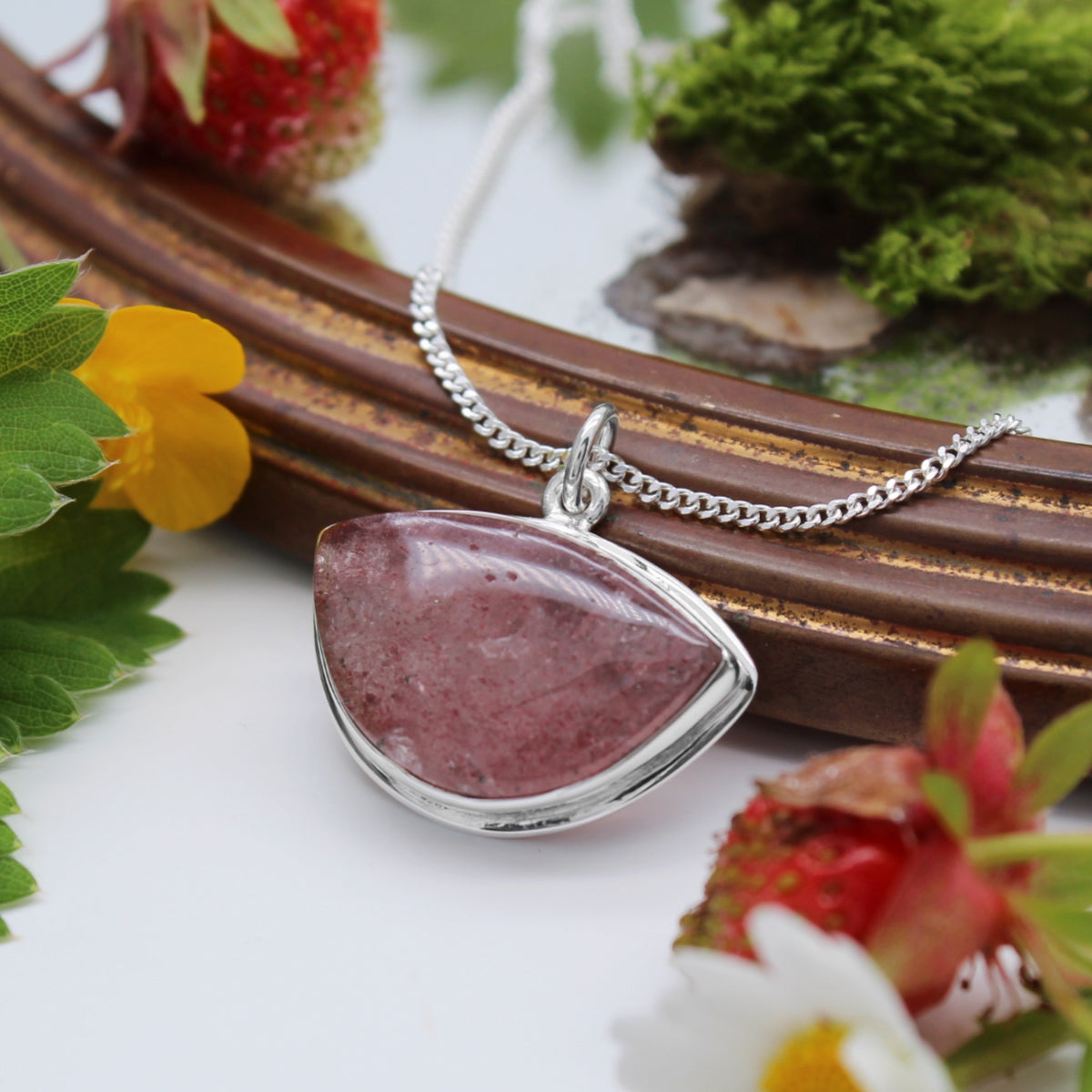 STRAWBERRY FIELDS - Sterling Silver & Strawberry Quartz Necklace