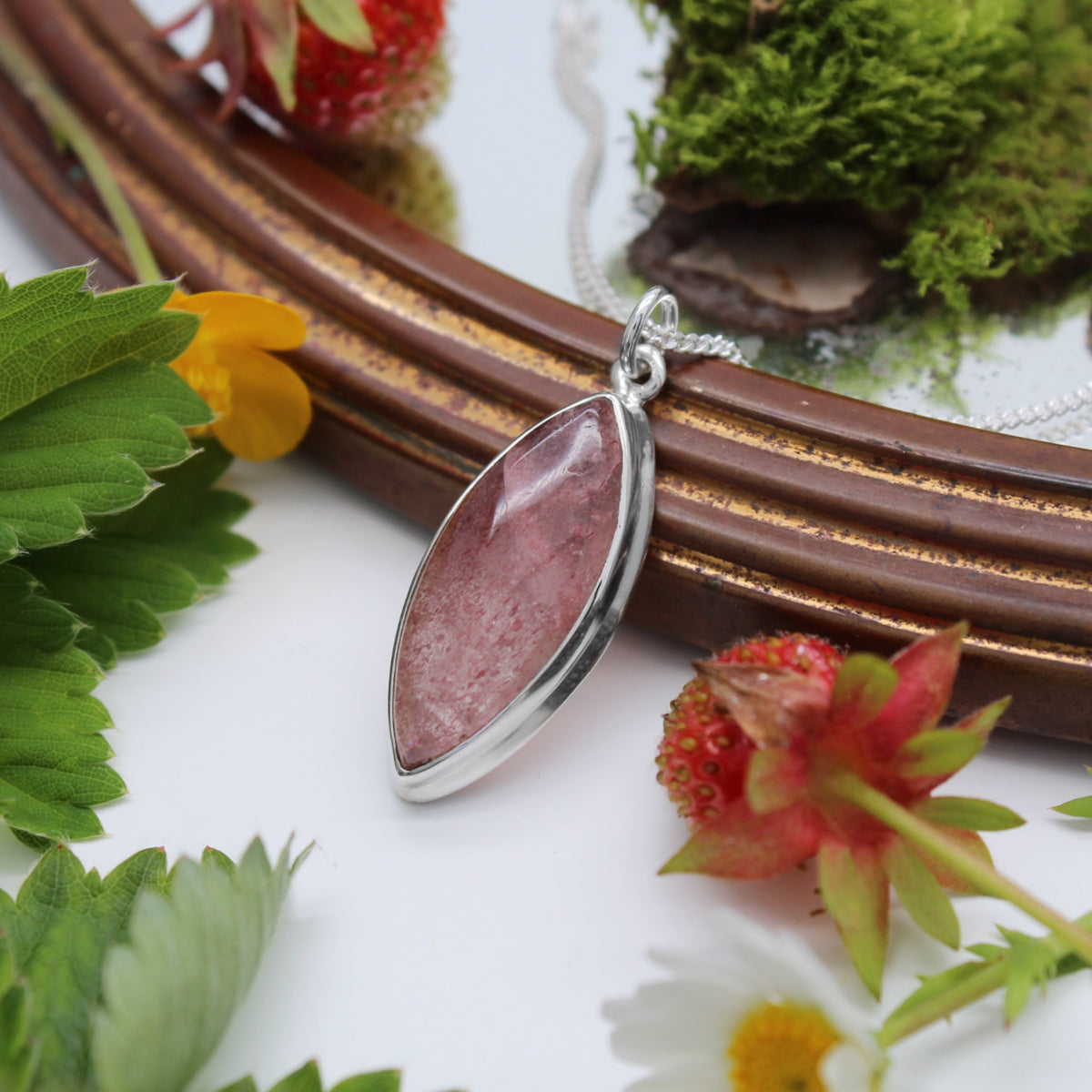 STRAWBERRY FIELDS - Sterling Silver & Strawberry Quartz Necklace